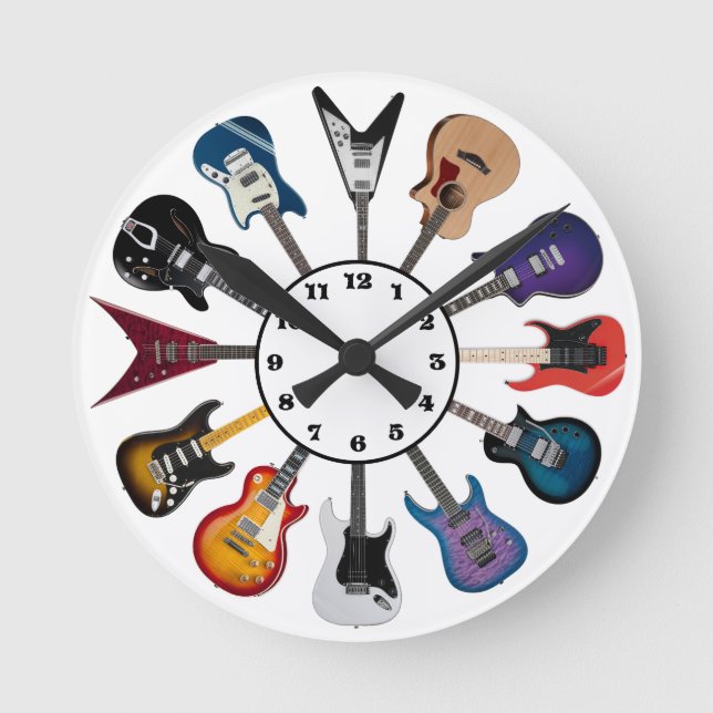 Elgitarr Cirkel Vit Rund Klocka (Framsida)