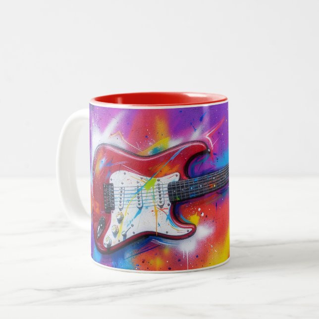 Elgitarr Graffiti Style Konst Mugg (Framsida vänster)