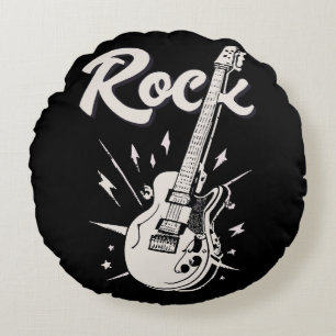 Elgitarr med rocktext rund kudde