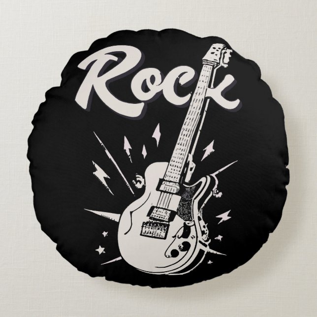 Elgitarr med rocktext rund kudde (Framsidan)