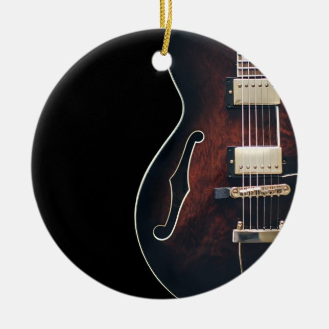 Elgitarr på svart julgransprydnad keramik (Framsidan)