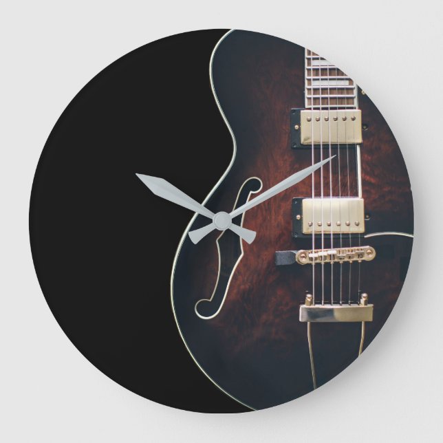 Elgitarr på svart stor klocka (Framsida)
