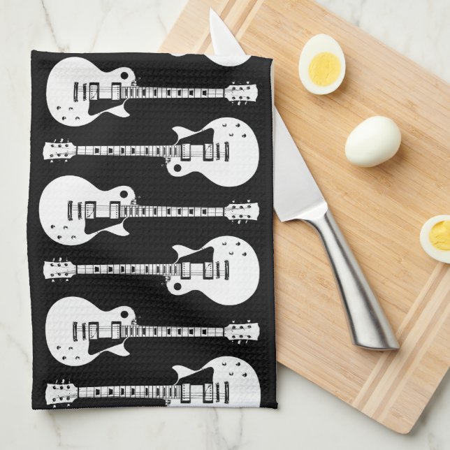 Elgitarrer Grafik i Vit Kökshandduk (Vikt i Fjärdedel)