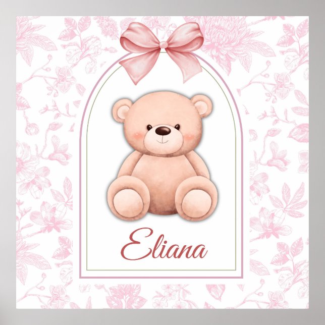 Eliana | Anpassad Rosa Teddybjörn Nurseriesmycknin Poster (Framsidan)