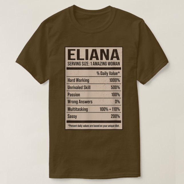 Eliana Nutrition Facts Namn Nickname Alias Rubrik  T Shirt (Design framsida)