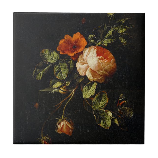 Elias van den Broeck, fortfarande med Rosor  Kakelplatta (Framsidan)