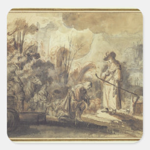 Eliezer och Rebecca på brunnen Fyrkantigt Klistermärke