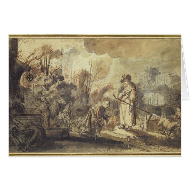 Eliezer och Rebecca på brunnen Hälsningskort (Framsidan Horizontal)