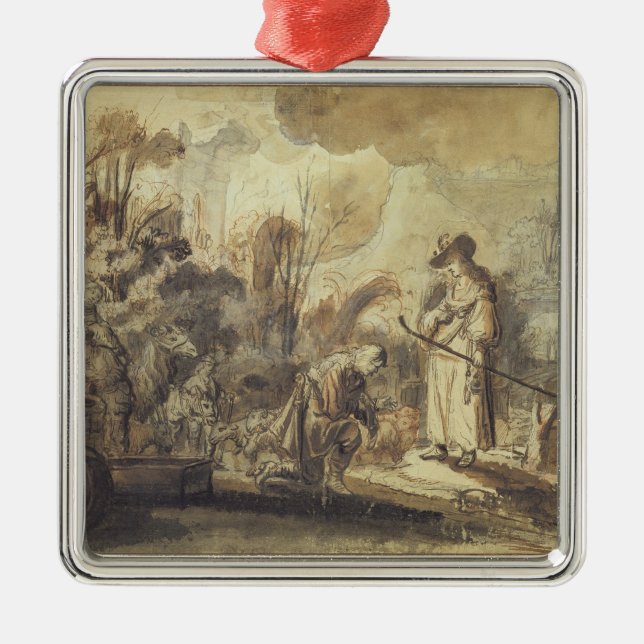 Eliezer och Rebecca på brunnen Julgransprydnad Metall (Framsidan)