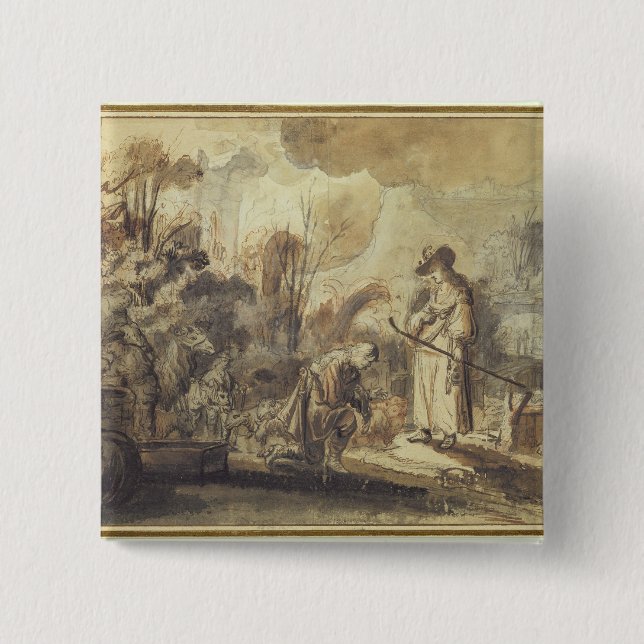 Eliezer och Rebecca på brunnen Knapp (Framsida)