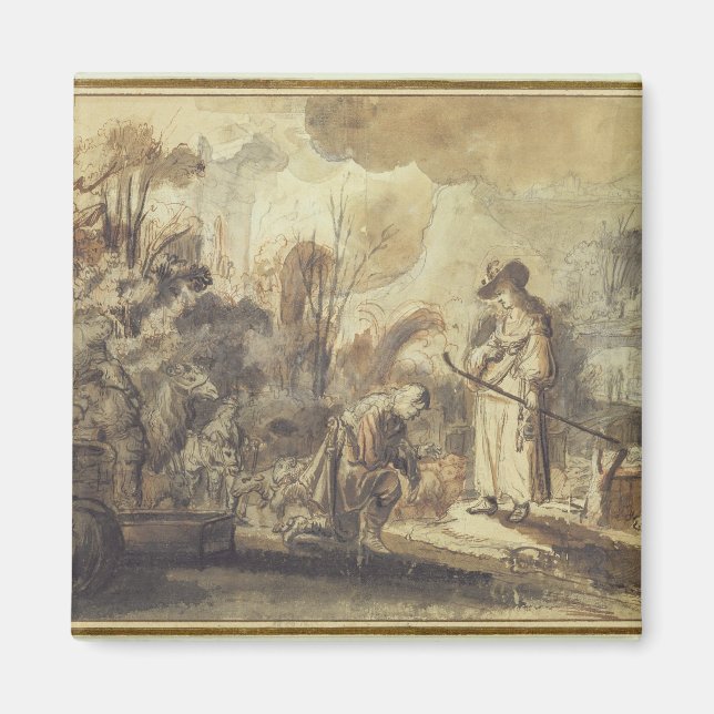 Eliezer och Rebecca på brunnen Magnet (Framsidan)