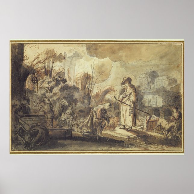 Eliezer och Rebecca på brunnen Poster (Framsidan)