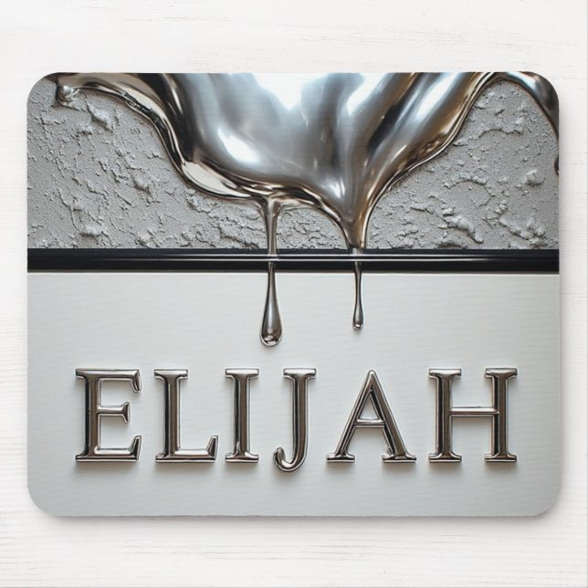 Elijah Chrome Namnskylt Med Flytande Metalldroppar Musmatta (Framsidan)