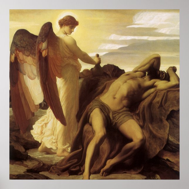 Elijah i ödemarken av Lord Frederic Leighton Poster (Framsidan)
