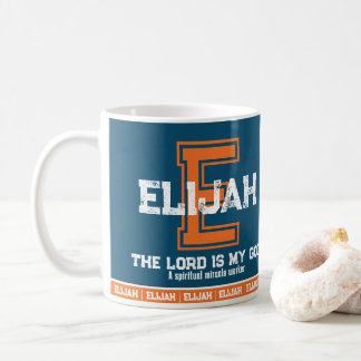 Elijah namn betyder idrottsmonogram orange blue kaffemugg