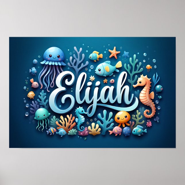 Elijah Ocean Nursery Underwater Animals Poster (Framsidan)