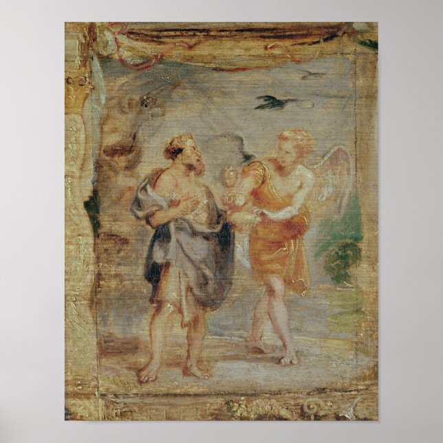 Elijah Receiving Bread and Vatten från en Angel Poster (Framsidan)