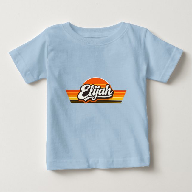 Elijah Retro Solnedgång Namn Design T Shirt (Framsida)
