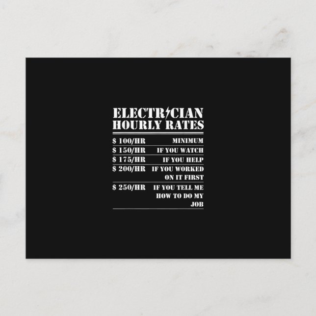 Elinstallatör Timpris Rolig Elektrisk Mekaniker Vykort (Framsida)