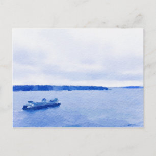 Eliot Bay Seattle Ferry Watercolor Vykort
