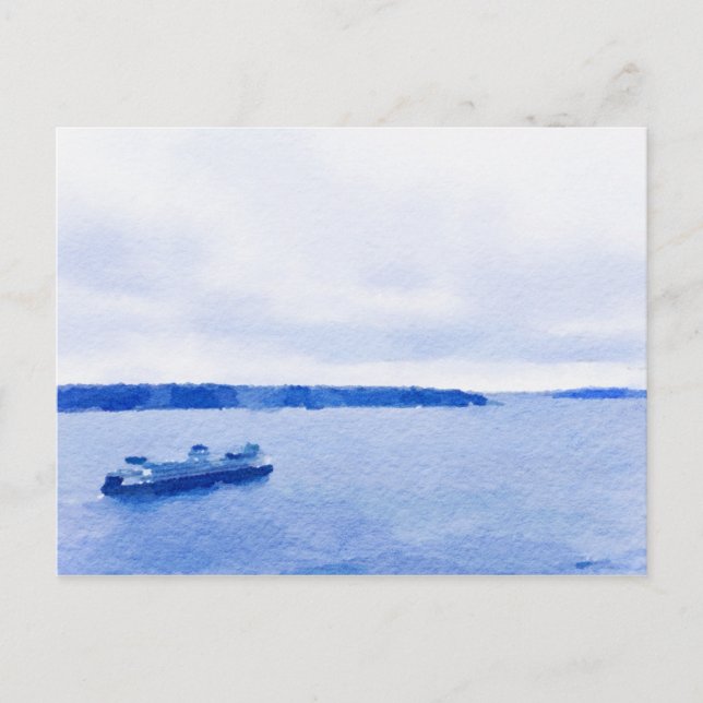 Eliot Bay Seattle Ferry Watercolor Vykort (Framsida)