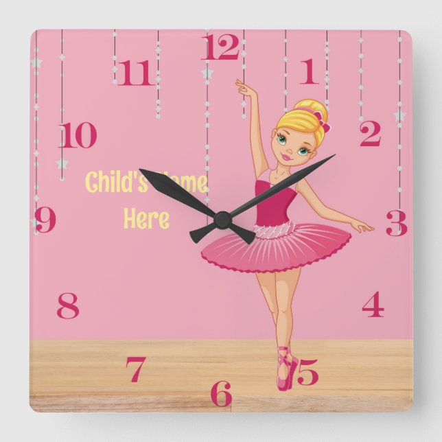 Elise Blonde Ballerina Wall Clock Fyrkantig Klocka (Framsida)