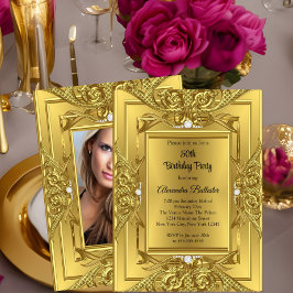 Elit Diamant Guld Elegant Födelsedagsfest Foto Inbjudningar