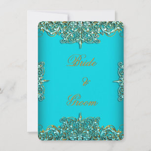Elit Elegant Bröllop Ornamenterad Teal Blå Guld Inbjudningar