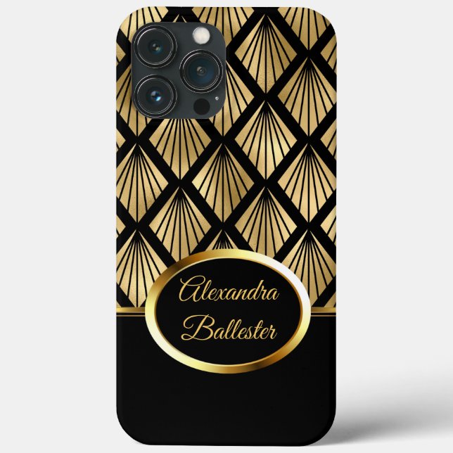 Elit Elegant Damask Art Deco Guld Svart (Baksida)
