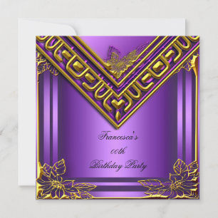 Elit Elegant Födelsedagsfest Ornamenterad Lila Gul Inbjudningar
