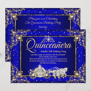 Elit Princess Quinceañera Royalblå Guldglitter Inbjudningar
