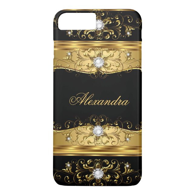 Elit Regnbåge falskt Guld Svart Pärl Diamant Smyck Case-Mate iPhone Skal (Baksida)