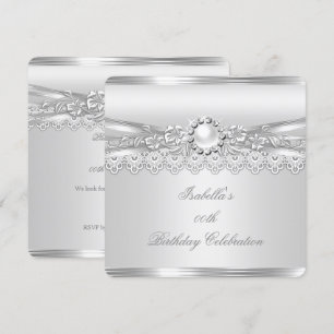 Elit Silver Vit Pärlslinga Blommig Födelsedag Inbjudningar