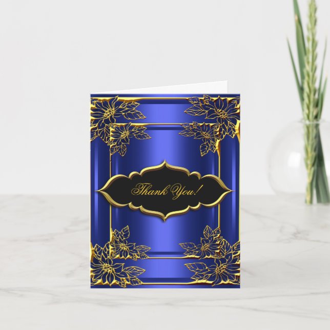 Elit Tacksamhetskort Elegant Blå Svart Guld Tack Kort (Framsida)