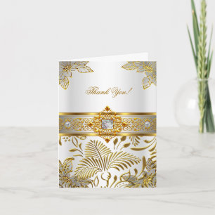 Elit Tacksamhetskort Elegant Vit Damaskus Guld Tack Kort