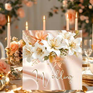 Elitbröllop blomster Lilior Vit Persika Siden Inbjudningar