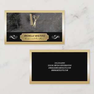 Elite Barber Black Marble Guld Gräns Visitkort