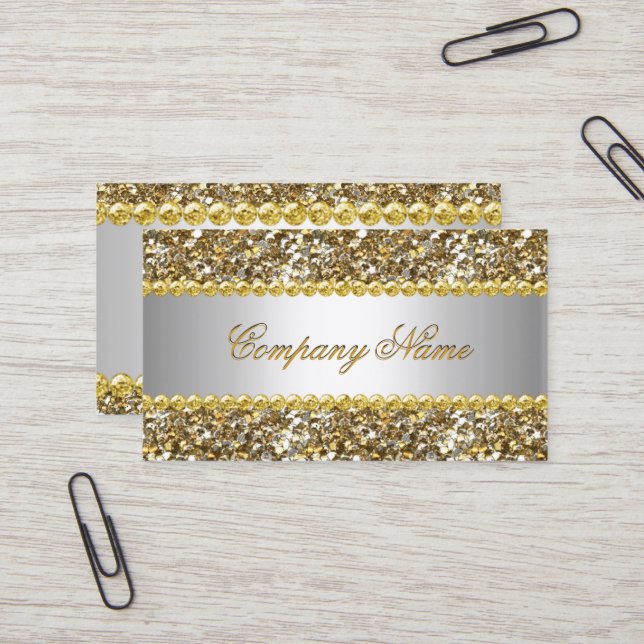 Elite Business Guld Silver Diamant Glitter 4 Visitkort (Fram/Back In Situ)