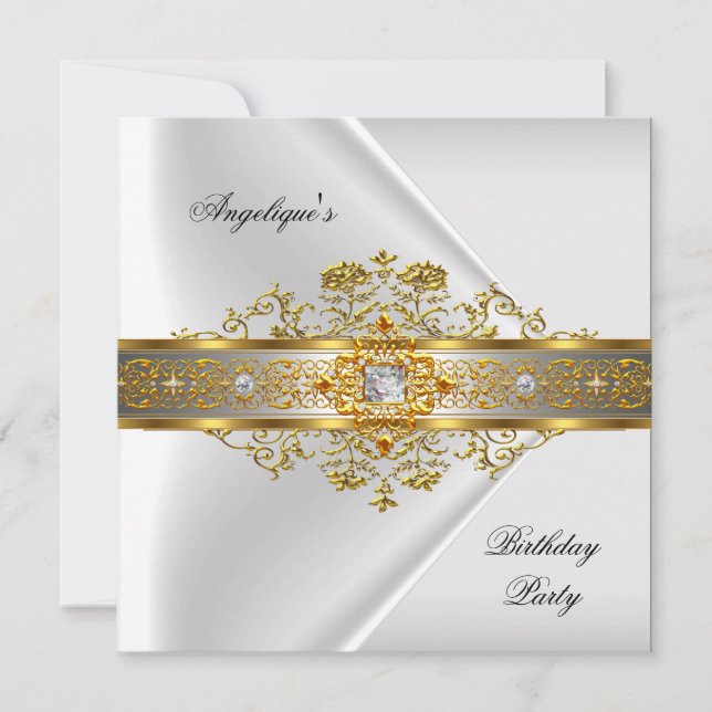 Elite White Guld Black Födelsedagsfest Inbjudningar (Framsida)