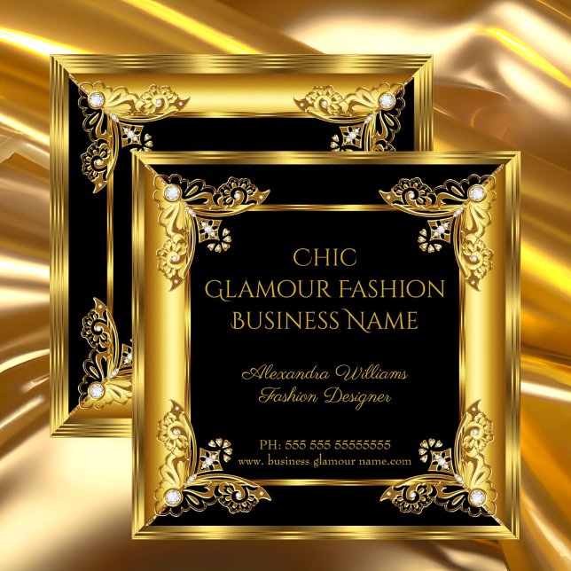 Elitmodedesigner Svarta Guld Ädelstenar Fyrkantigt Visitkort (Skapare uppladdad)