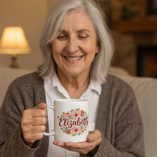 Elizabeth Blommiga Namn Mugg – Vintage Peony Blomm