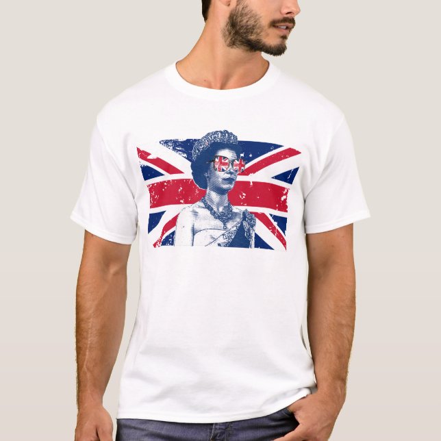 Elizabeth British Flagga England Queen of England T Shirt (Framsida)