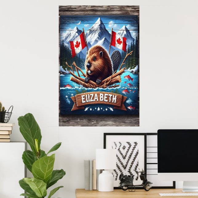 Elizabeth Canadian Beaver and Mountains Poster (Hemmakontoret)