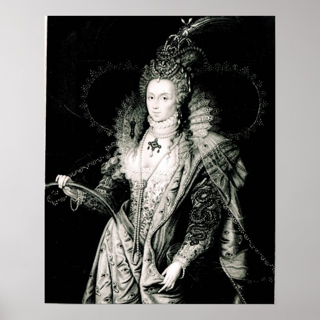 Elizabeth I ritade av W.Derby och graverad av Poster (Framsidan)