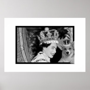 Elizabeth II och hennes Corgi Poster