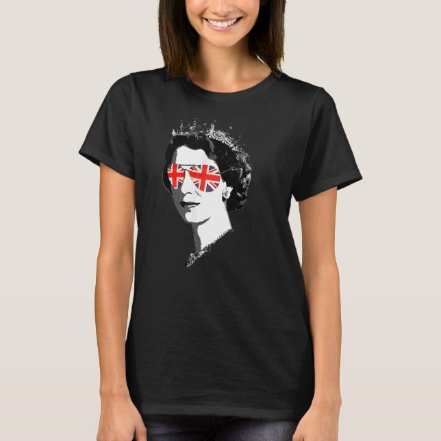 Elizabeth Ii Sunglasses British Krona Union Jack T Shirt (Framsida)