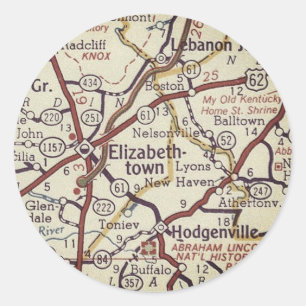 Elizabeth Kentucky Vintage Karta Runt Klistermärke