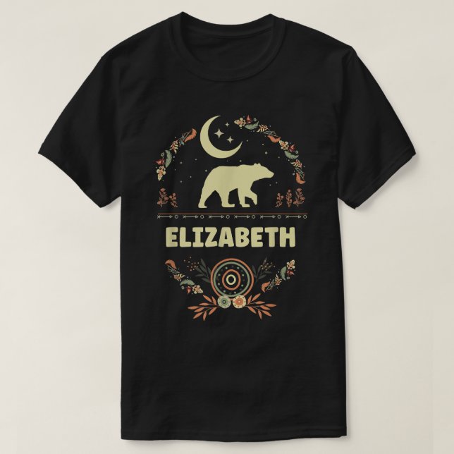 Elizabeth Name Boho Floral Personalized Mama Bear  T Shirt (Design framsida)