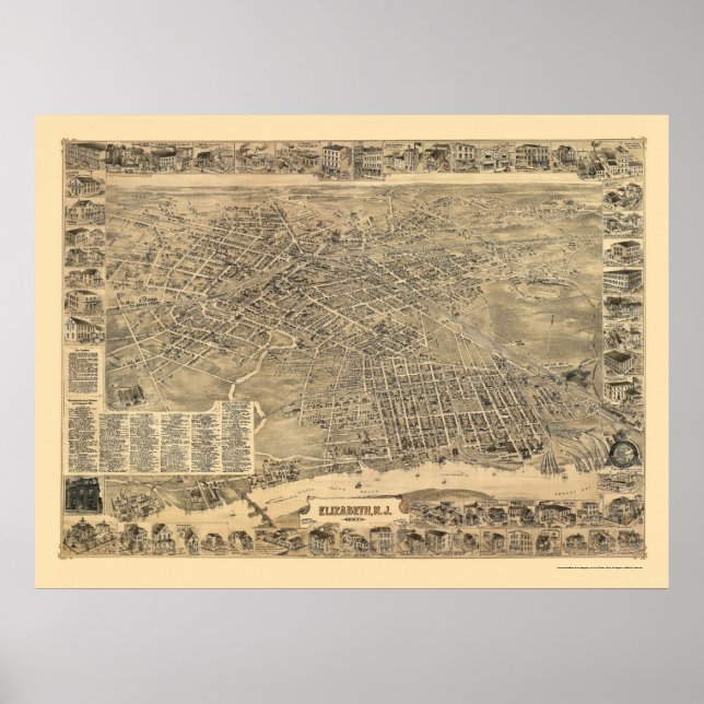 Elizabeth, NJ Panoramic Karta - 1898 Poster (Framsidan)