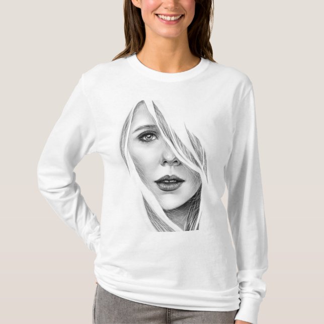 Elizabeth olsen Basic Långärmad T-Shirt (Framsida)